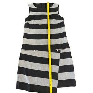 Banana Republic Black Gray Stripe Sleeveless Sheath Dress Asymmetrical Pockets 0